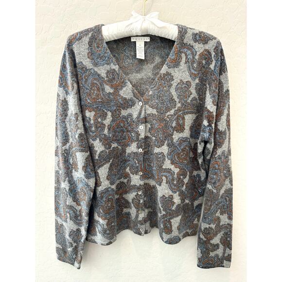 TWEEDS | Gray Paisley Lambs Wool Angora Rabbit Button Front Cardigan | XL - Picture 1 of 8